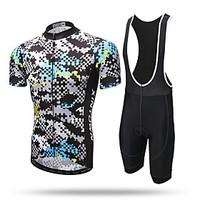 XINTOWN Cycling Jersey with Bib Shorts Men\'s Short Sleeve Bike Bib Tights JerseyQuick Dry Front Zipper Breathable Soft Compression 3D Pad