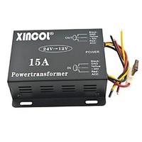 Xincol Vehicle Car DC 24V to 12V 15A Power Supply Transformer Converter-Black