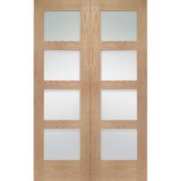 XL Joinery Shaker Oak Internal Door Pair with Clear Glass 78in x 46in x 40mm (1981 x 1168mm)