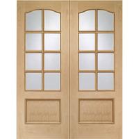 XL Joinery Park Lane Oak Internal Door Pair with Clear Bevelled Glass 78in x 54in x 40mm (1981 x 1372mm)