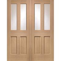 XL Joinery Malton Oak Internal Door Pair with Clear Bevelled Glass 78in x 46in x 40mm (1981 x 1168mm)