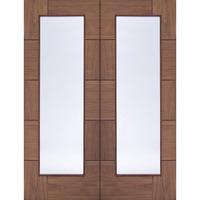 XL Joinery Ravenna Walnut Pre-Finished Rebated Internal Door Pair with Clear Glass 78in x 60in x 40mm (1981 x 1524mm)