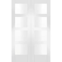 xl joinery shaker white primed rebated internal door pair with clear g ...