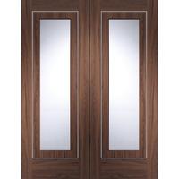 XL Joinery Varese Walnut with Pre-Finished Internal Door Pair with Clear Glass 78in x 60in x 40mm (1981 x 1524mm)