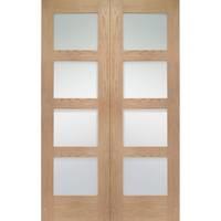 XL Joinery Shaker Oak Internal Door Pair with Clear Glass 78in x 60in x 40mm (1981 x 1524mm)