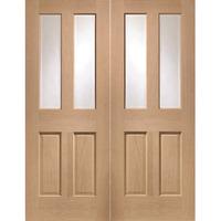 XL Joinery Malton Oak Internal Door Pair with Clear Bevelled Glass 78in x 48in x 40mm (1981 x 1220mm)