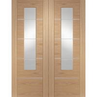 XL Joinery Portici Oak Pre-Finished Rebated Internal Door Pair with Clear Glass 78in x 60in x 40mm (1981 x 1524mm)