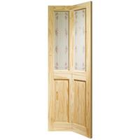 XL Joinery Victorian Knotty Pine Bi-Fold Internal Door with Bluebell Glass 76.7in x 14.8in x 34mm (1947 x 375mm)