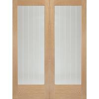 XL Joinery Suffolk Oak Rebated Internal Door Pair with Clear Etched Glass 78in x 60in x 40mm (1981 x 1524mm)