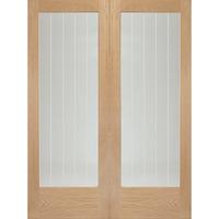 XL Joinery Suffolk Oak Rebated Internal Door Pair with Clear Etched Glass 78in x 46in x 40mm (1981 x 1168mm)