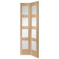 XL Joinery Shaker 4 Light Oak Bi-Fold Internal Door with Clear Glass 76.2in x 14.9in x 35mm (1936 x 379.5mm)