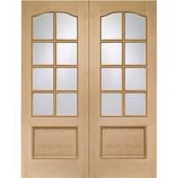 XL Joinery Park Lane Oak Internal Door Pair with Clear Bevelled Glass 78in x 60in x 40mm (1981 x 1524mm)