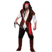 (XL) Mens Caribbean Pirate Man Costume for Sea Buccaneer Fancy Dress Mans Male