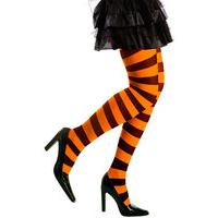 XL Orange & Black Striped Ladies Pantyhose
