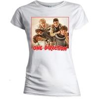XL White Ladies One Direction Band Red Border T-shirt