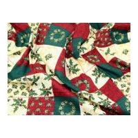 Xmas Patchwork Print Christmas Cotton Fabric Red, Green & Cream