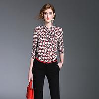 XSSL Women\'s Going out Casual/Daily Cute Spring Summer ShirtGeometric Stand Long Sleeve Silk Rayon Medium