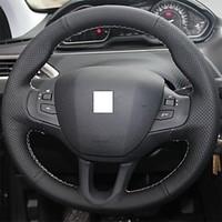 XuJi  Black Genuine Leather Steering Wheel Cover for Peugeot 208