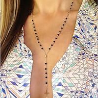 Y type hand beaded tassels Cross Necklace