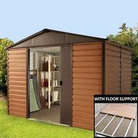 Yardmaster Woodgrain 108WGL Metal Shed 8x10 with Floor Support Kit