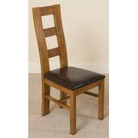 Yale Solid Oak Rustic Wood & Brown Leather Dining Chair