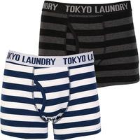 Yass (2 Pack) Striped Boxer Shorts Set in Black / Estate Blue- Tokyo Laundry