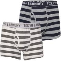 Yass (2 Pack) Striped Boxer Shorts Set in Optic White / Mid Grey Marl - Tokyo Laundry