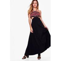 Yasmine Embroidered Cut Out Maxi Dress - black