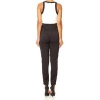 YASMEEN - Ivory and black contrast tailored jumpsuit with plunging neckline