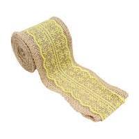 Yellow Lace Trimmed Hessian Roll 6cm x 2m