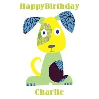 yellow puppy personalised birthday card