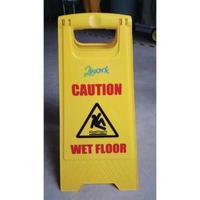 Yellow Folding Safety Sign Caution Wet Floor and Cleaning In Progress