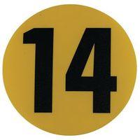 YELLOW FLOOR IDENTIFICATION MARKER PRINTED BALCK NUMBER 14 190MM DIA