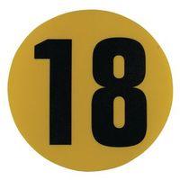 YELLOW FLOOR IDENTIFICATION MARKER PRINTED BALCK NUMBER 18 190MM DIA