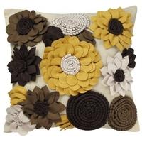 Yellow and Brown Felt Flower Cushion (Set of 4)