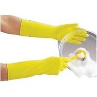 yellow super deluxe heavy weight flock sprayed latex gloves