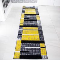 Yellow & Grey Contemporary Patchwork Hall Runner Rug - Rio 63x240cm