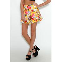 Yellow Floral Printed Pleated Skirt