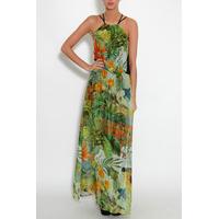 yellow floral print double split maxi dress