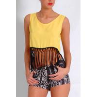 yellow fringe trim crop top