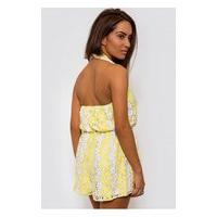 yellow lace backless daisy print playsuit