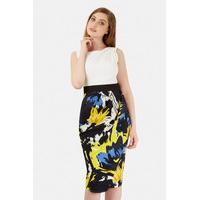 Yellow Print Contrast Drape Skirt Dress