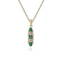 Yellow 9ct Gold 0.49ct Emerald & Diamond Art Nouveau Kiss Pendant