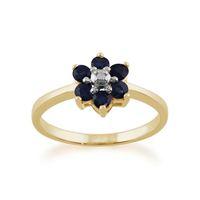 Yellow 9ct Gold 0.55ct Natural Blue Sapphire & Diamond Floral Cluster Ring