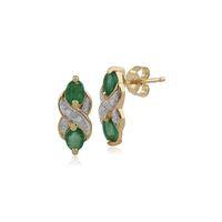 Yellow 9ct Gold 0.66ct Emerald & Diamond Art Nouveau Stud Earrings