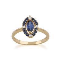 Yellow 9ct Gold 0.63ct Natural Blue Sapphire & 1.6pt Diamond Cluster Ring