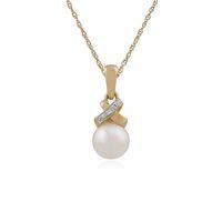 Yellow 9ct Gold Pearl & Diamond Pendant on Chain