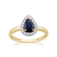 Yellow 9ct Gold 0.77ct Natural Sapphire & Diamond Pear Cluster Ring