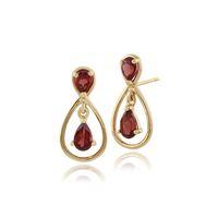 Yellow 9ct Gold 0.78ct Pear Cut Garnet Two Stone Drop Earrings