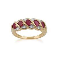 Yellow 9ct Gold 1.10ct Natural Ruby & Diamond Five Stone Ring